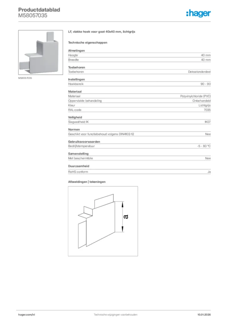 Afbeelding Hager Productdatablad M58057035 | Hager Nederland