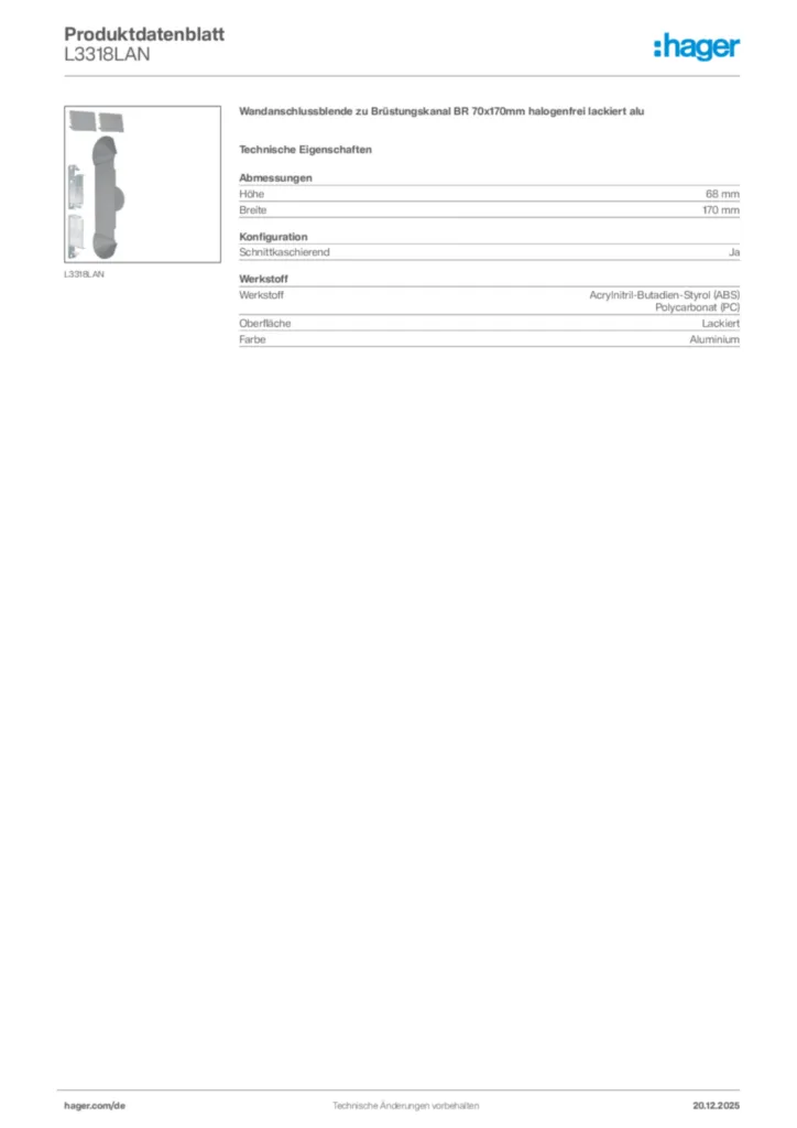 Bild Hager Produktdatenblatt L3318LAN | Hager Deutschland