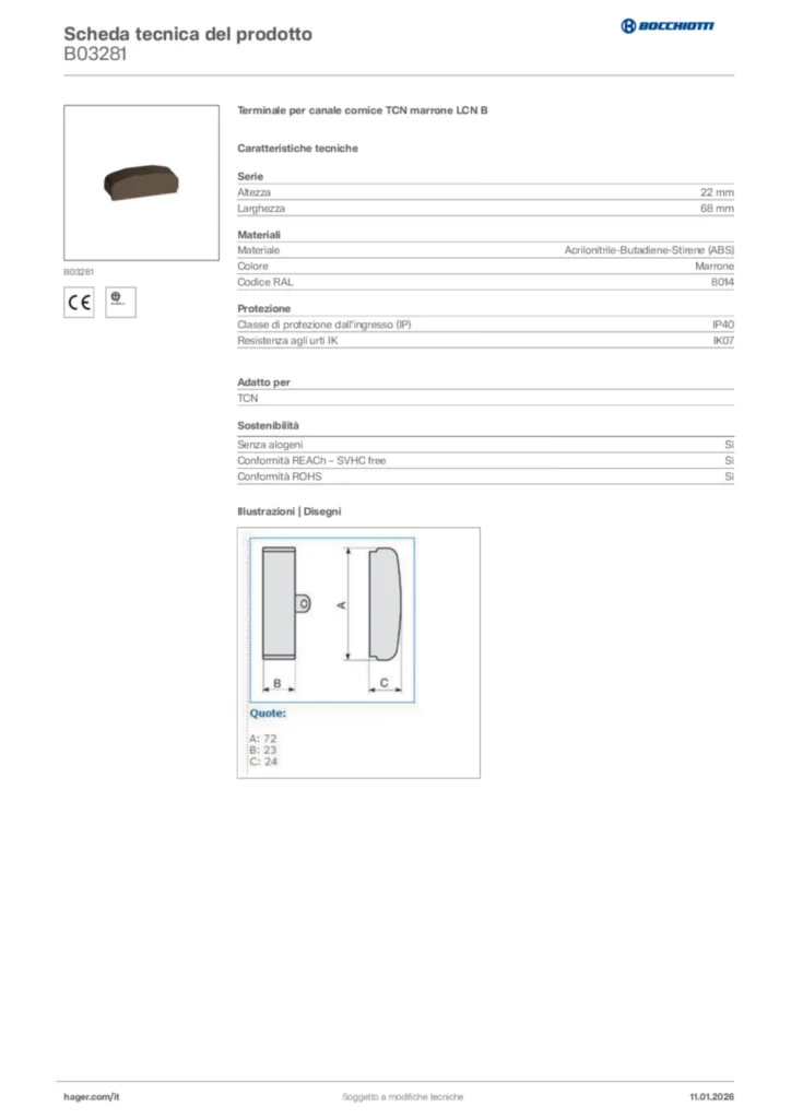 Immagine Bocchiotti Scheda tecnica del prodotto B03281 | Hager Italia
