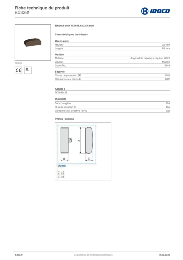 Image Iboco Fiche technique du produit B03281 | Hager France