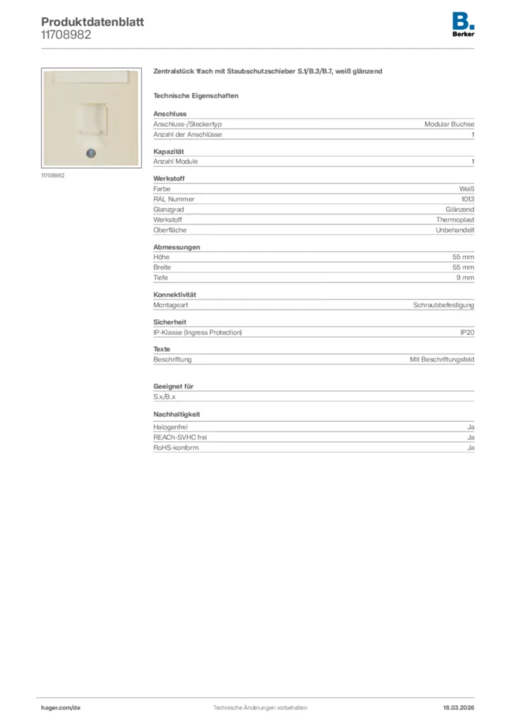 Bild Berker Produktdatenblatt 11708982 | Hager Deutschland