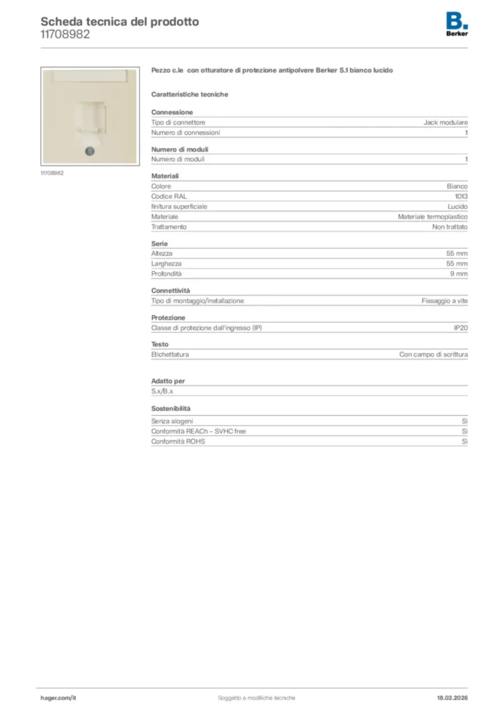 Immagine Berker Scheda tecnica del prodotto 11708982 | Hager Italia