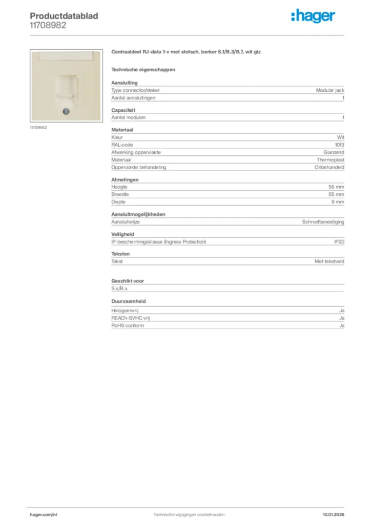 Afbeelding Hager Productdatablad 11708982 | Hager Nederland