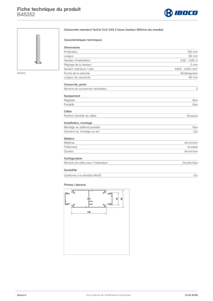 Image Iboco Fiche technique du produit B45352 | Hager France