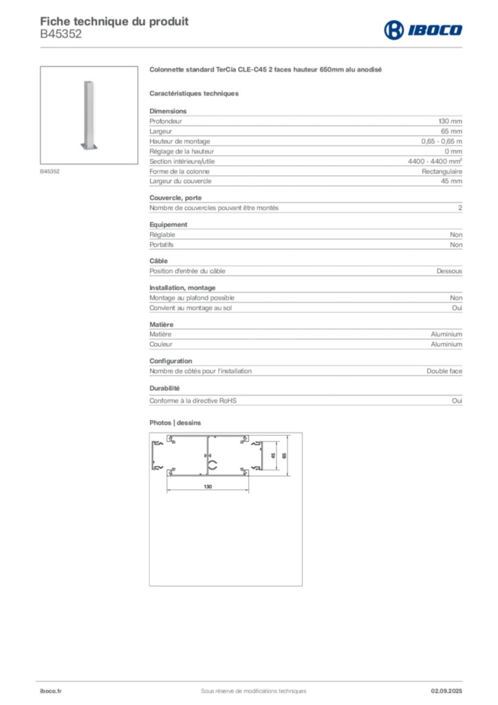 Image Iboco Fiche technique du produit B45352 | Hager France
