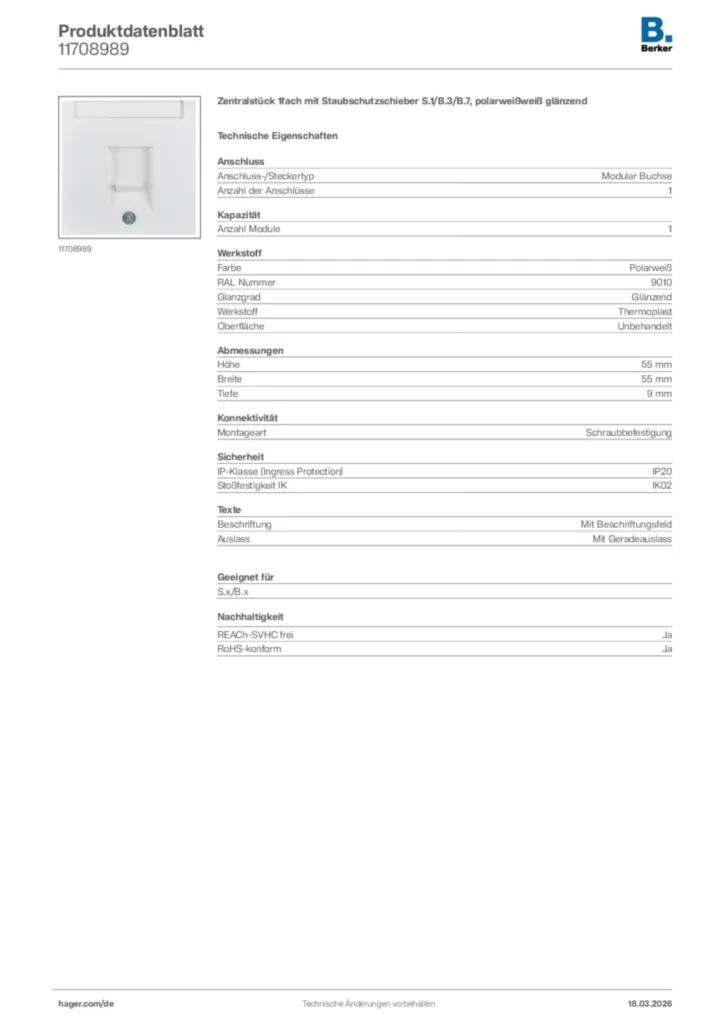 Bild Berker Produktdatenblatt 11708989 | Hager Deutschland