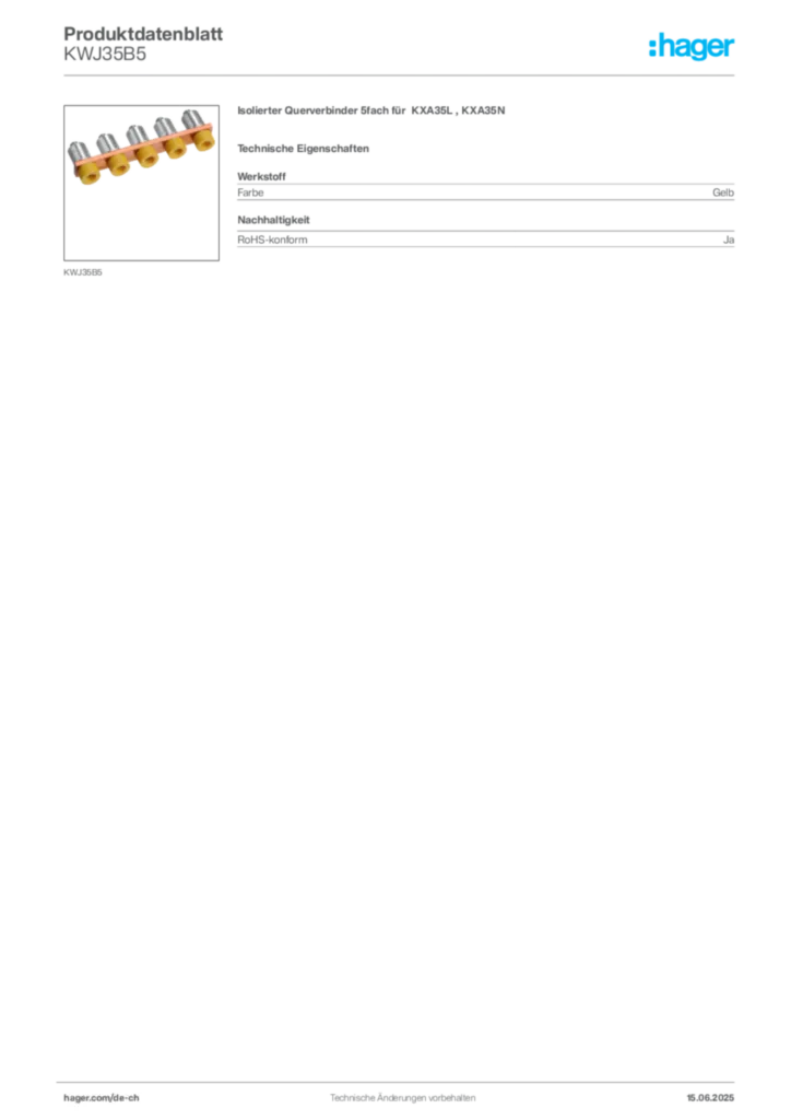 Bild Hager Produktdatenblatt KWJ35B5 | Hager Schweiz
