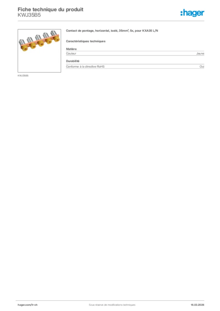Image Hager Fiche technique du produit KWJ35B5 | Hager Suisse