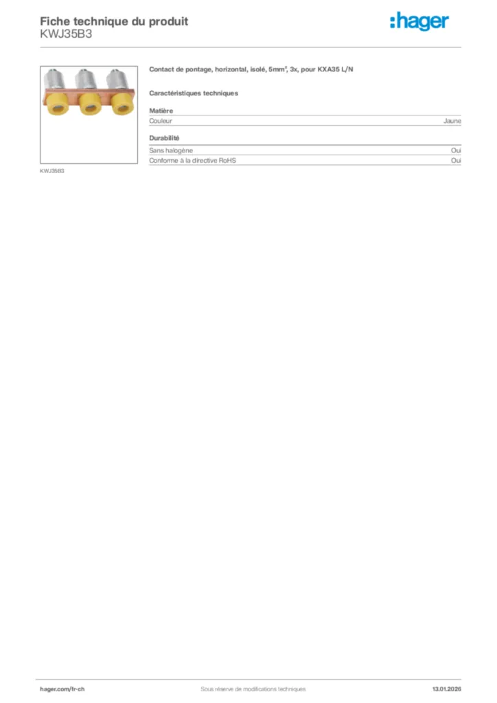 Image Hager Fiche technique du produit KWJ35B3 | Hager Suisse