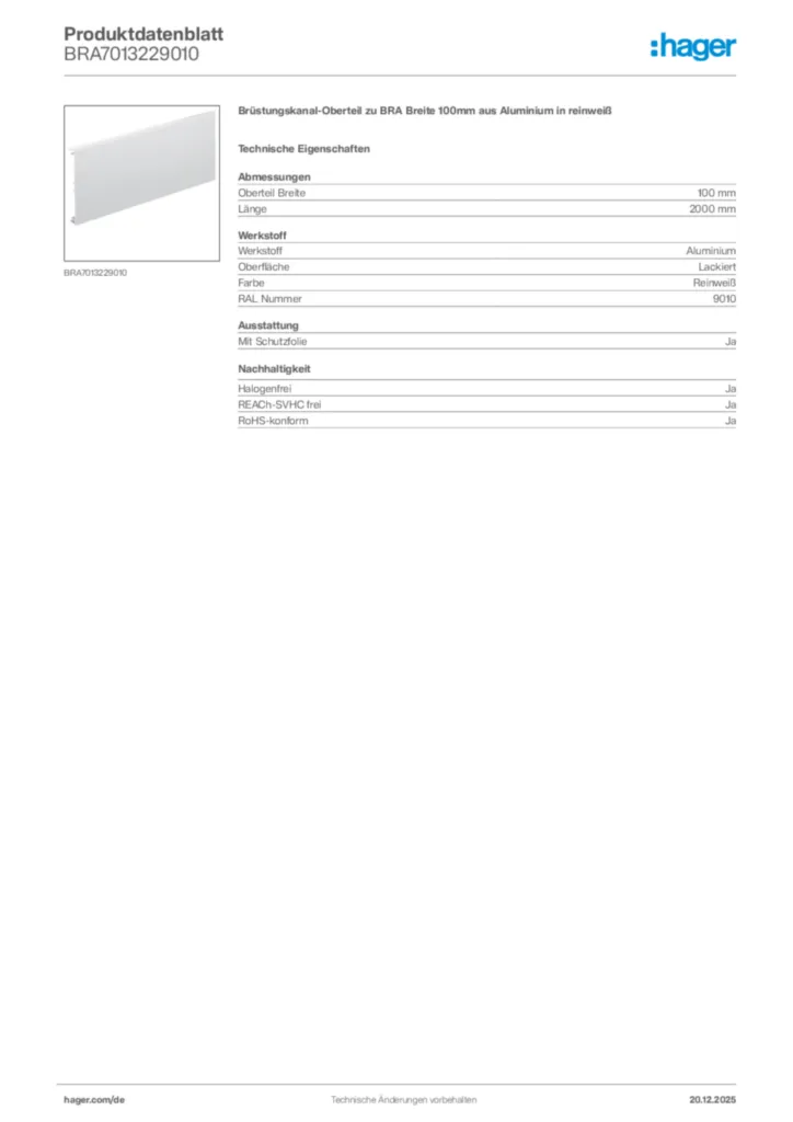 Bild Hager Produktdatenblatt BRA7013229010 | Hager Deutschland