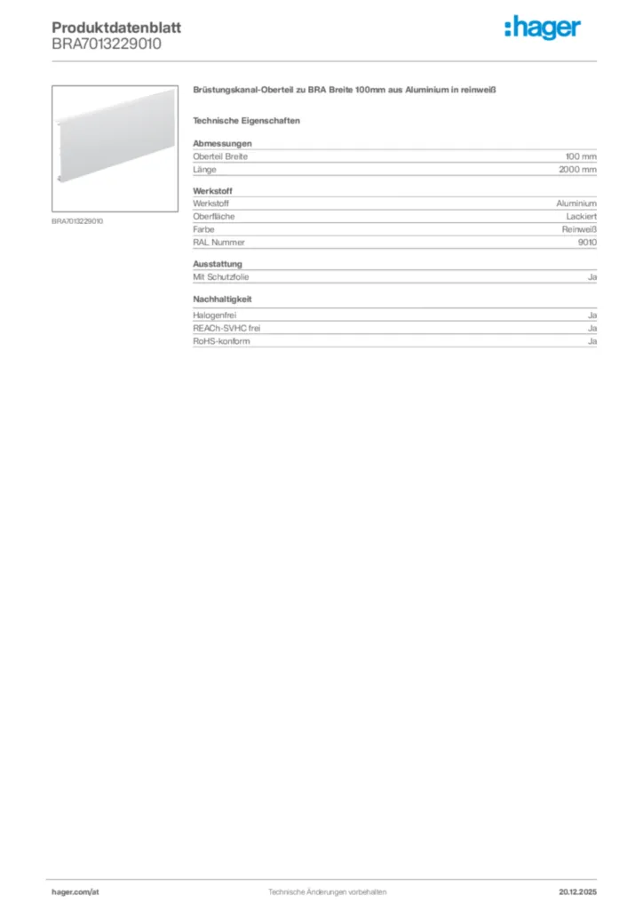 Bild Hager Produktdatenblatt BRA7013229010 | Hager Deutschland