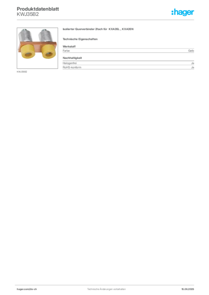 Bild Hager Produktdatenblatt KWJ35B2 | Hager Schweiz