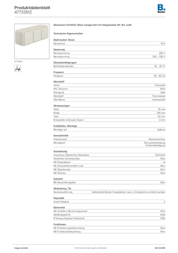Bild Berker Produktdatenblatt 47733512 | Hager Deutschland