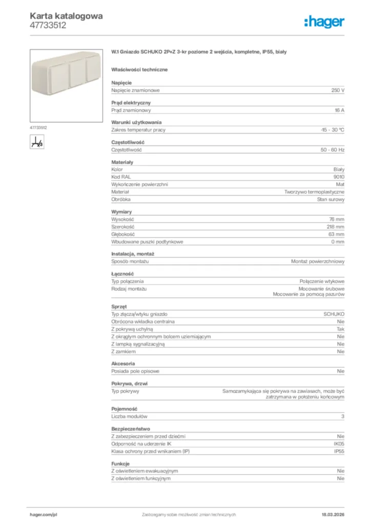 Zdjęcie Hager Karta katalogowa 47733512 | Hager Polska