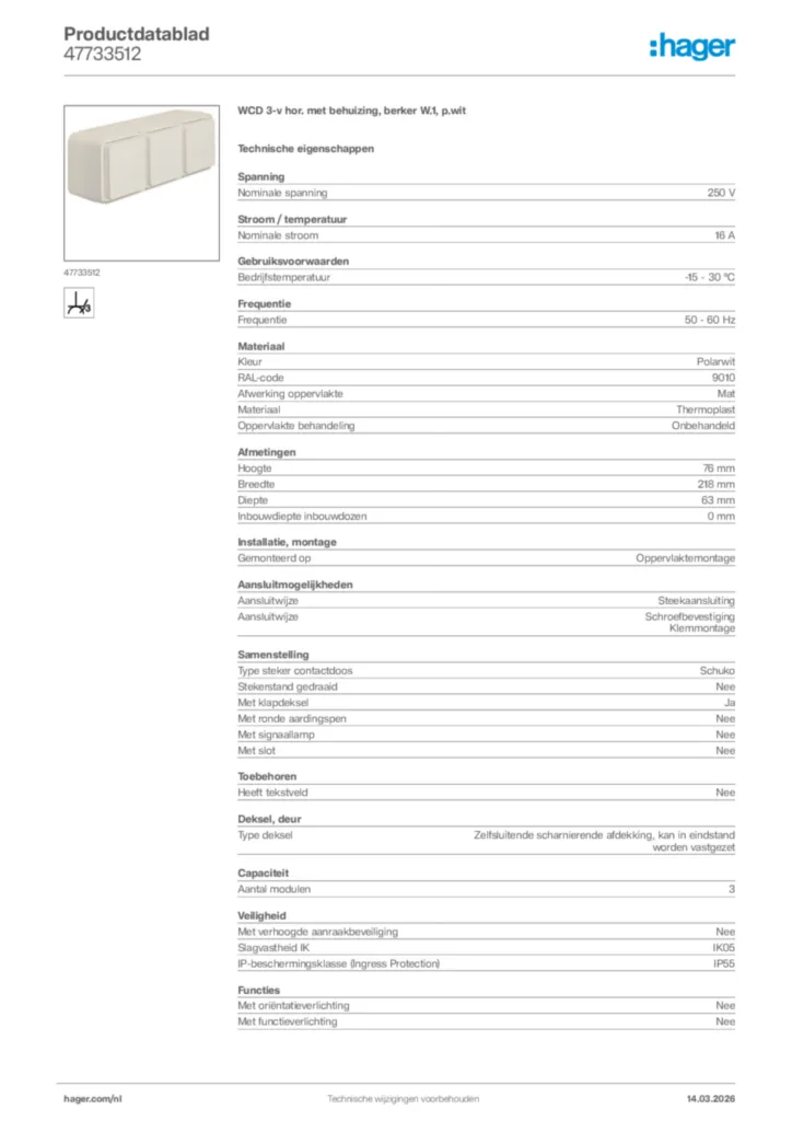 Afbeelding Hager Productdatablad 47733512 | Hager Nederland