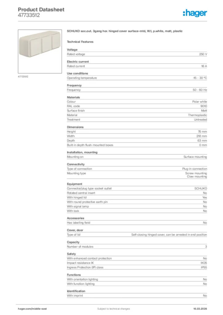 Image Hager Product data sheet 47733512  | Hager