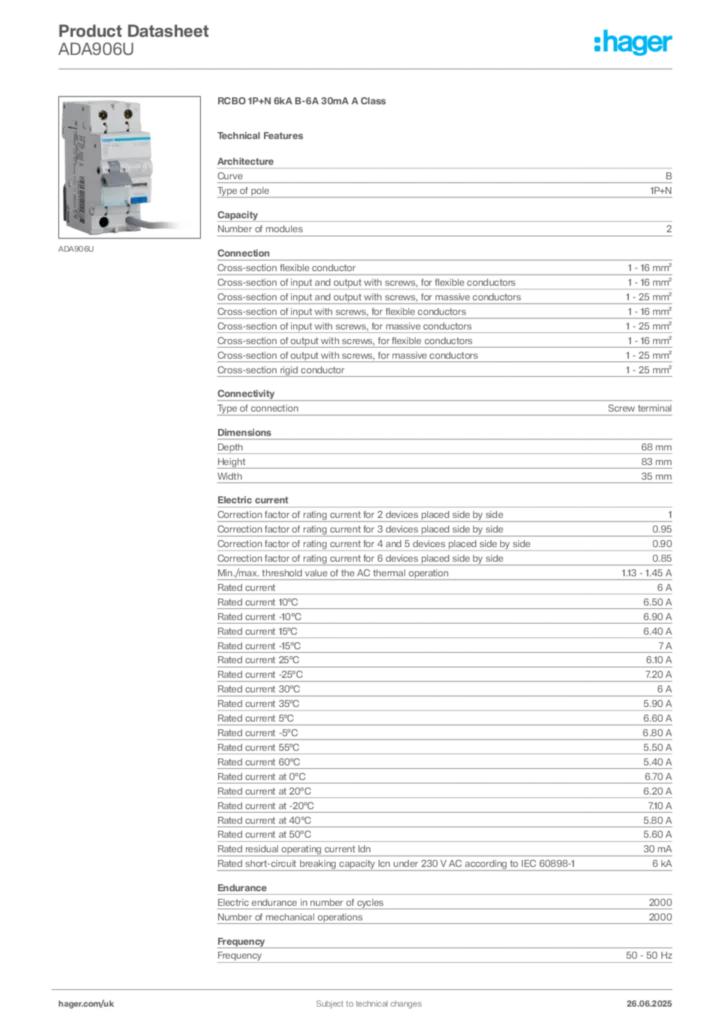 Image Hager Product data sheet ADA906U  | Hager