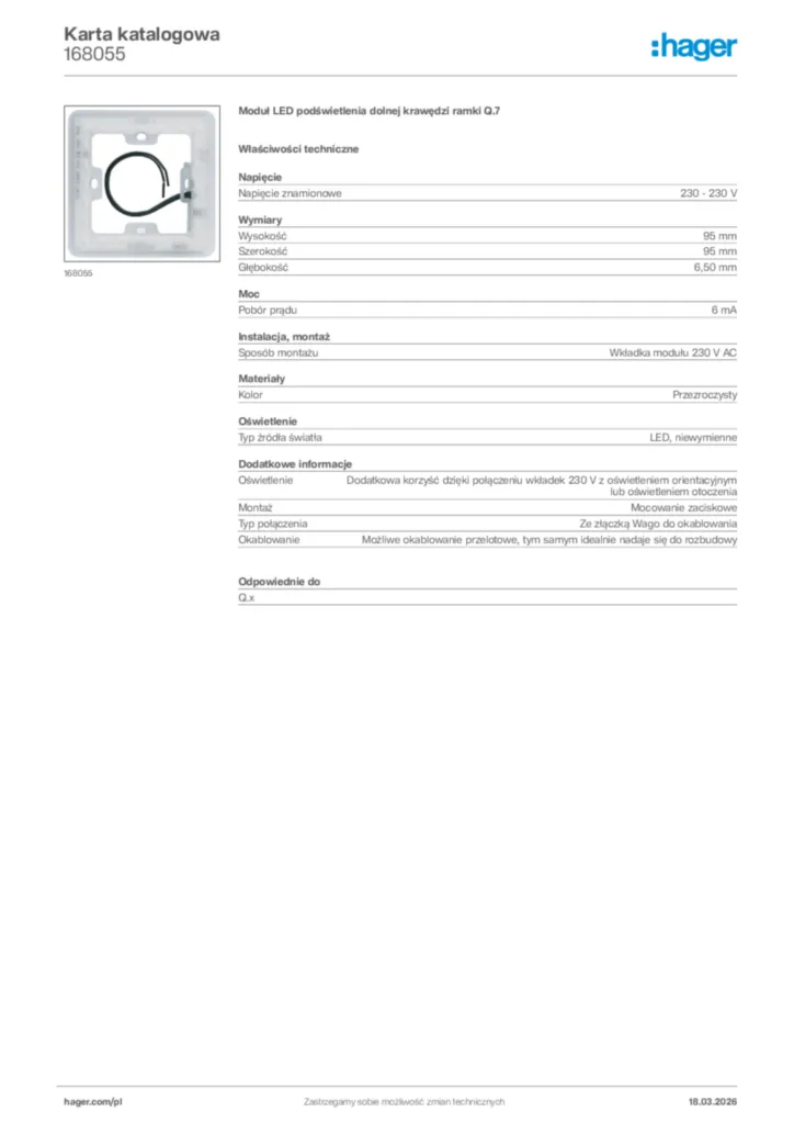 Zdjęcie Hager Karta katalogowa 168055 | Hager Polska