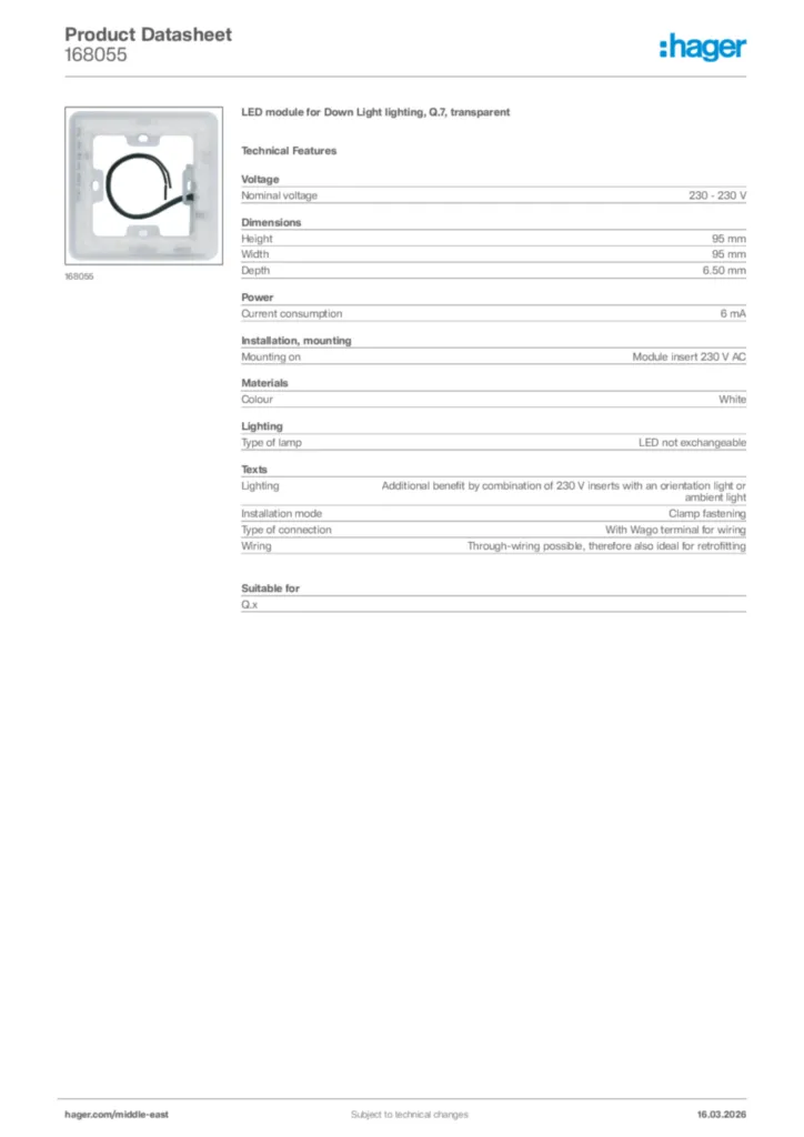 Image Hager Product data sheet 168055  | Hager