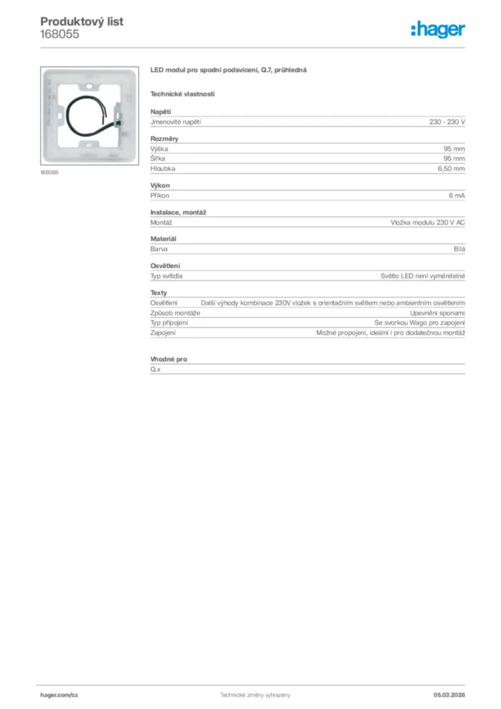 Obrázek Hager Product data sheet 168055 | Hager