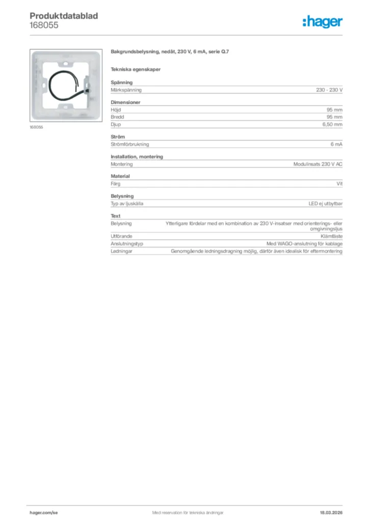 Bild Hager Produktdatablad 168055 | Hager Sverige