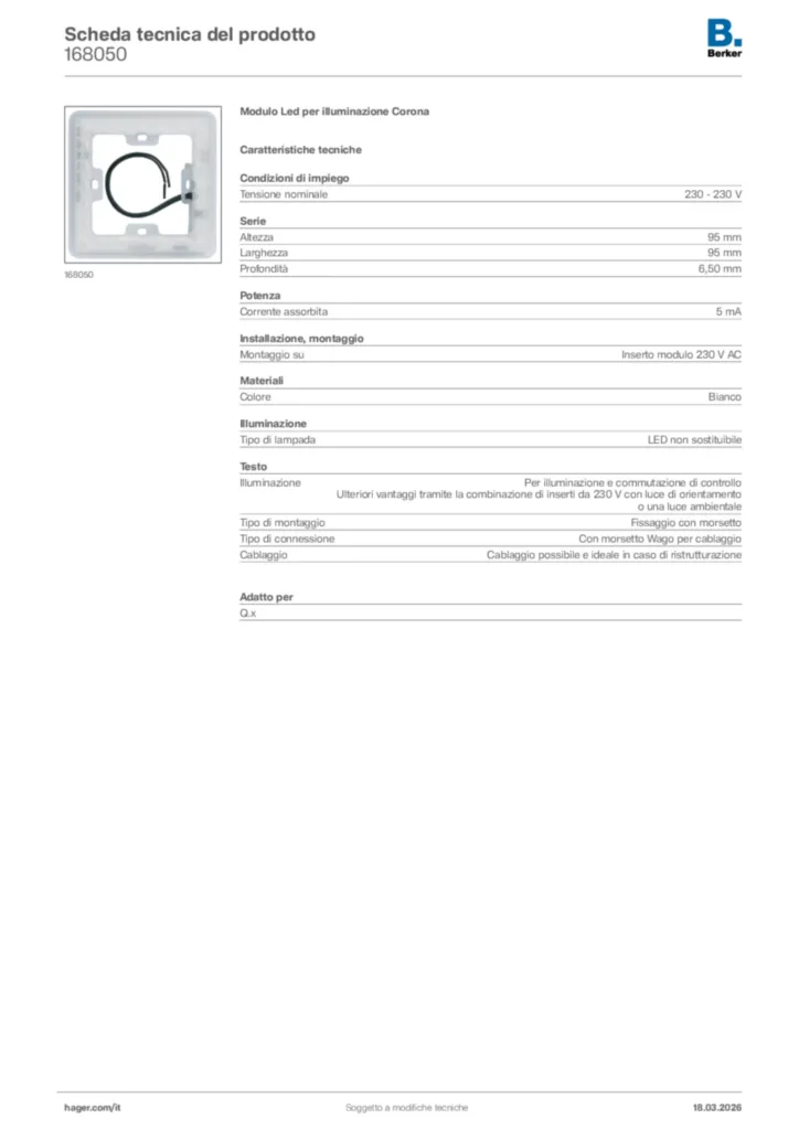 Immagine Berker Scheda tecnica del prodotto 168050 | Hager Italia