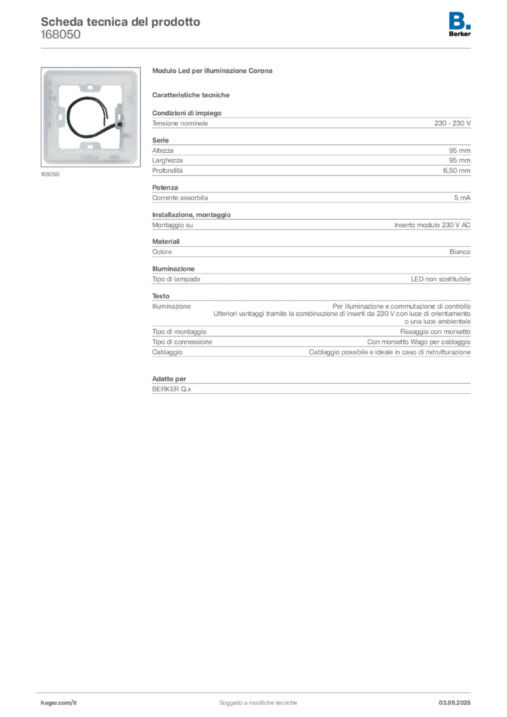 Immagine Berker Scheda tecnica del prodotto 168050 | Hager Italia