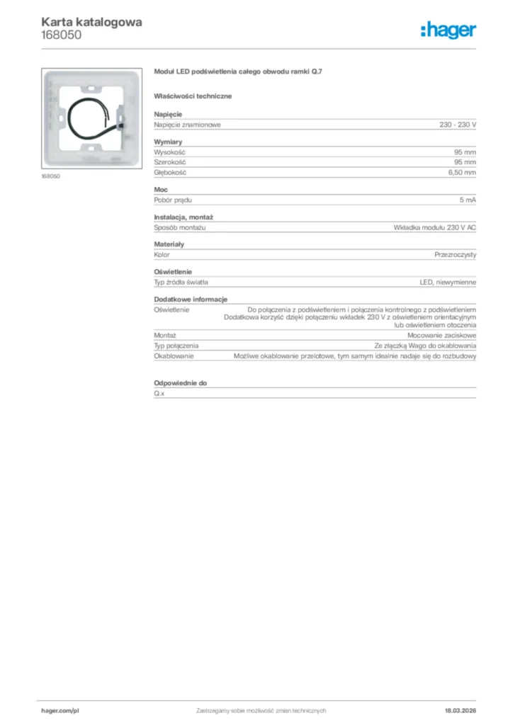Zdjęcie Hager Karta katalogowa 168050 | Hager Polska