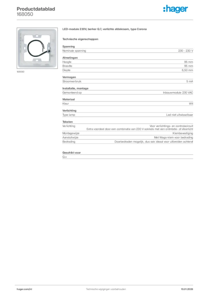 Afbeelding Hager Productdatablad 168050 | Hager Nederland