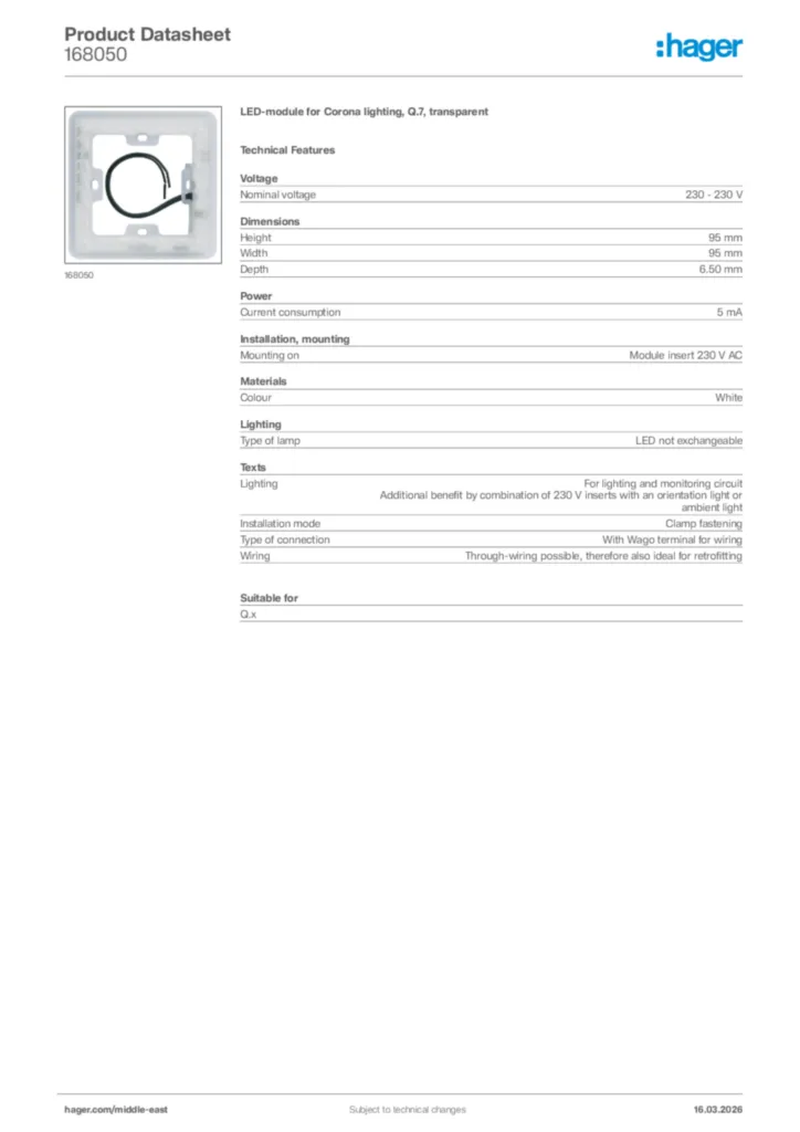 Image Hager Product data sheet 168050  | Hager