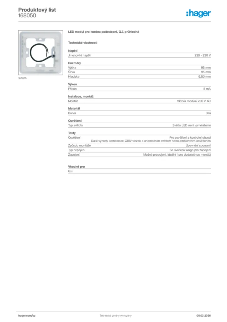 Obrázek Hager Product data sheet 168050 | Hager