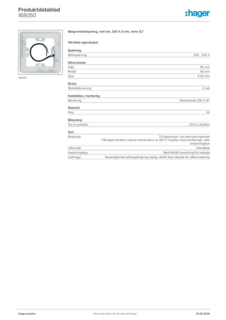 Bild Hager Produktdatablad 168050 | Hager Sverige