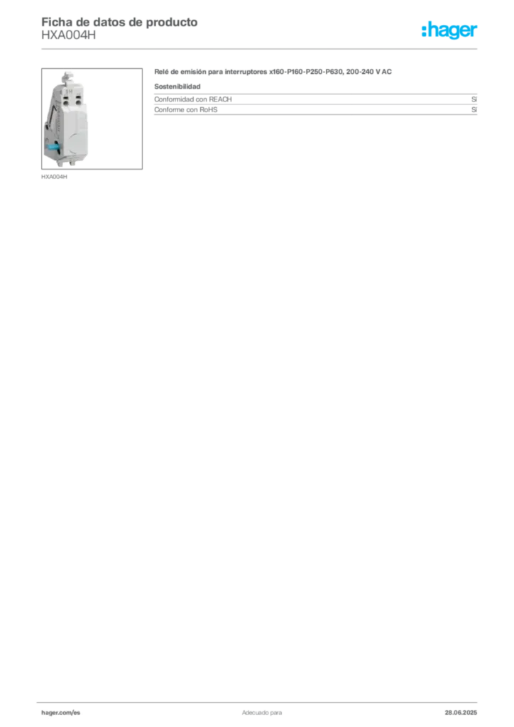 Imagen Hager Ficha de datos de producto HXA004H | Hager España