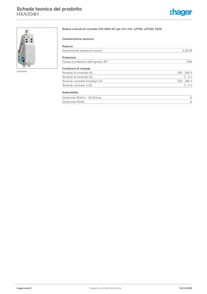 Immagine Hager Scheda tecnica del prodotto HXA004H | Hager Italia