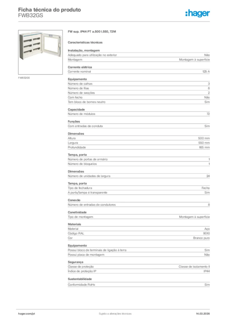 Imagem Hager Ficha técnica do produto FWB32GS | Hager Portugal