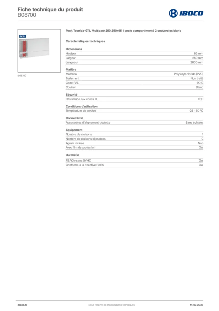 Image Iboco Fiche technique du produit B08700 | Hager France