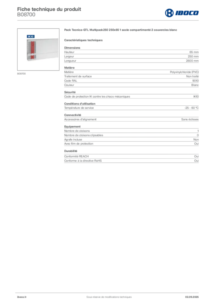 Image Iboco Fiche technique du produit B08700 | Hager France