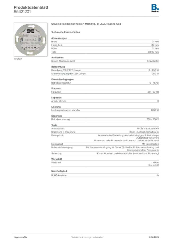 Bild Berker Produktdatenblatt 85421201 | Hager Deutschland