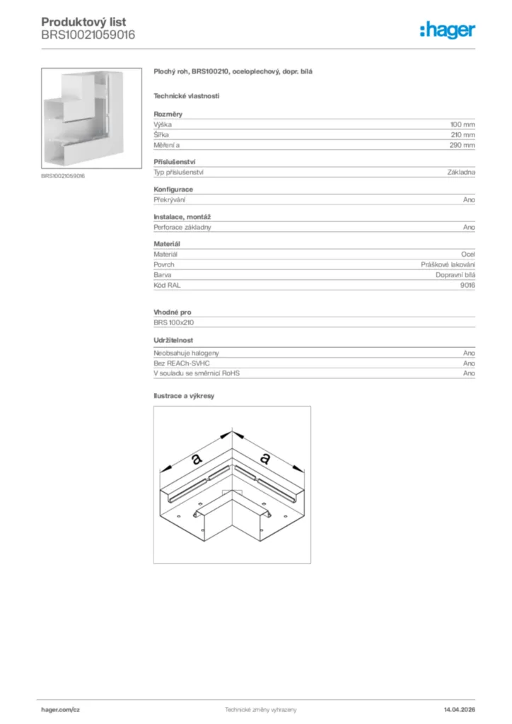 Obrázek Hager Product data sheet BRS10021059016 | Hager