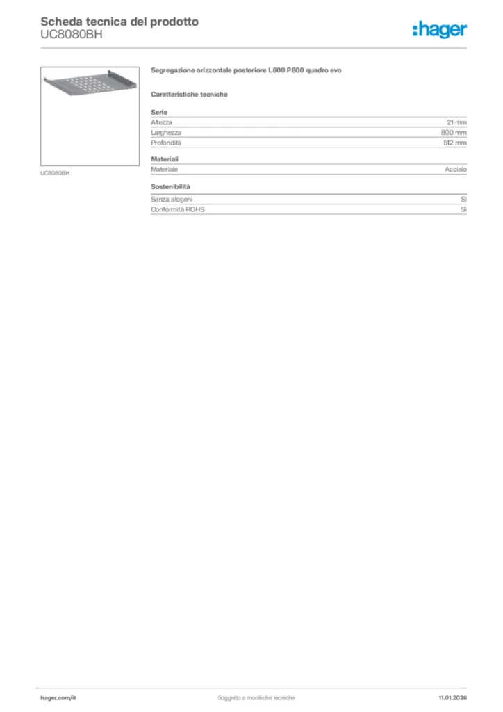 Immagine Hager Scheda tecnica del prodotto UC8080BH | Hager Italia
