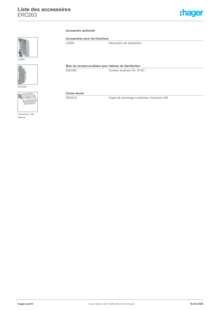 Image Hager Fiche technique du produit ERC263 | Hager France