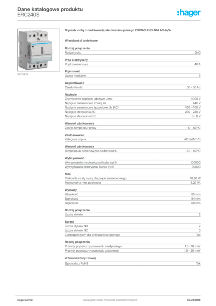 Zdjęcie Hager Dane katalogowe produktu ERC240S | Hager Polska
