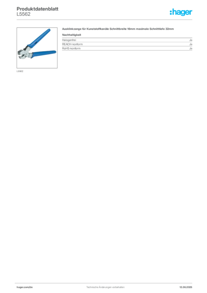 Bild Hager Produktdatenblatt L5562 | Hager Deutschland