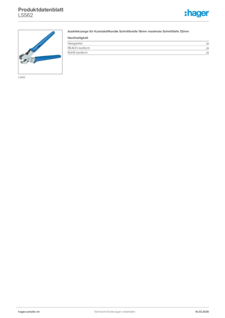 Bild Hager Produktdatenblatt L5562 | Hager Schweiz