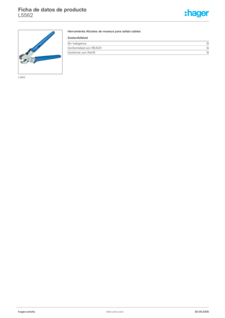 Imagen Hager Ficha de datos de producto L5562 | Hager España