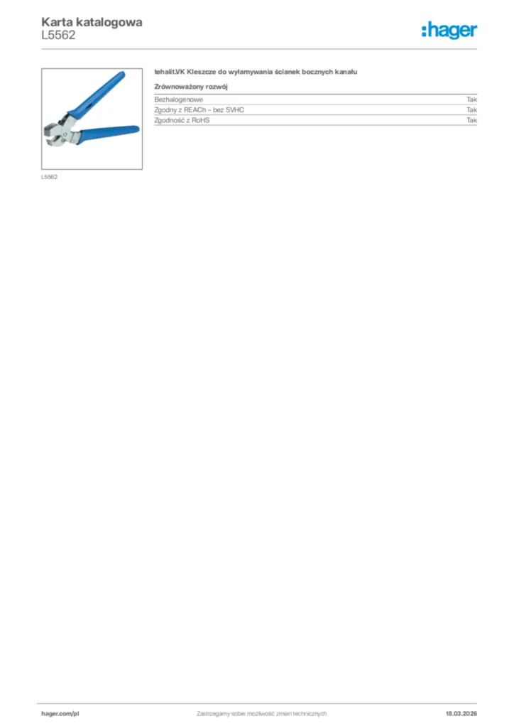 Zdjęcie Hager Karta katalogowa L5562 | Hager Polska