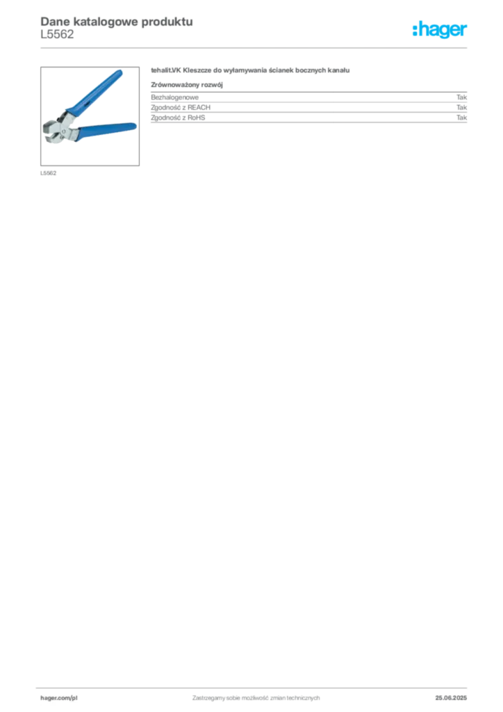 Zdjęcie Hager Dane katalogowe produktu L5562 | Hager Polska