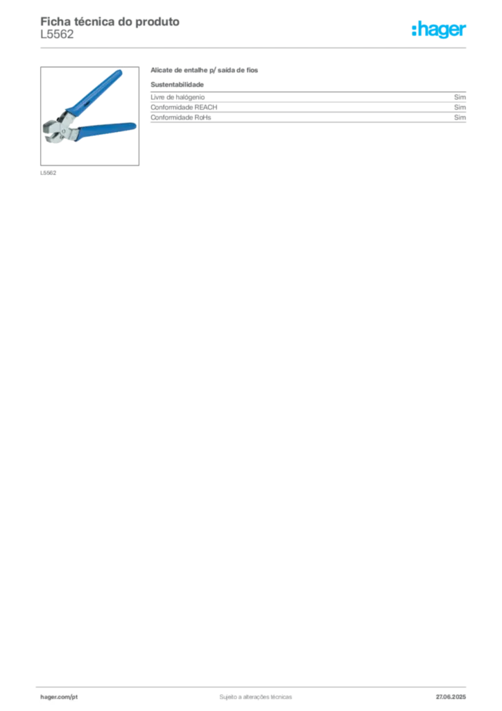 Imagem Hager Ficha técnica do produto L5562 | Hager Portugal