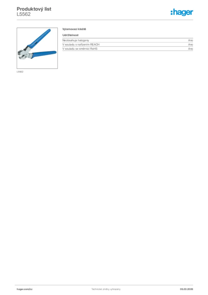 Obrázek Hager Product data sheet L5562 | Hager