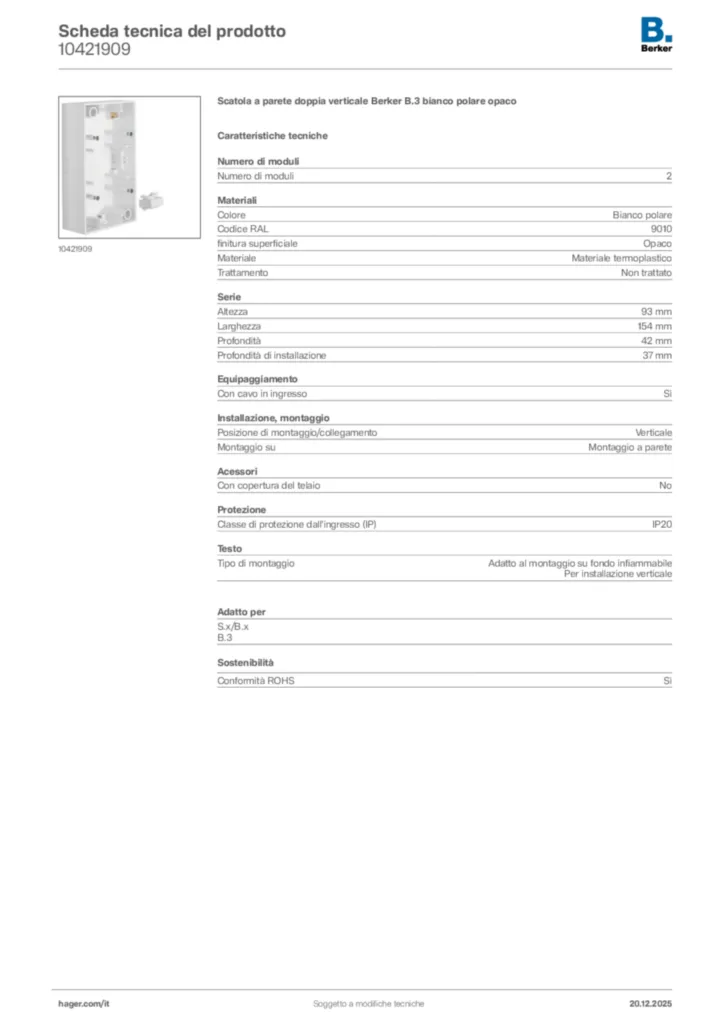 Immagine Berker Scheda tecnica del prodotto 10421909 | Hager Italia